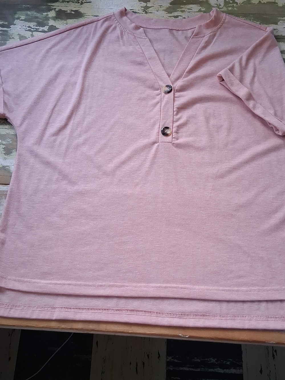 Light Pink Short Sleeve Henley Top